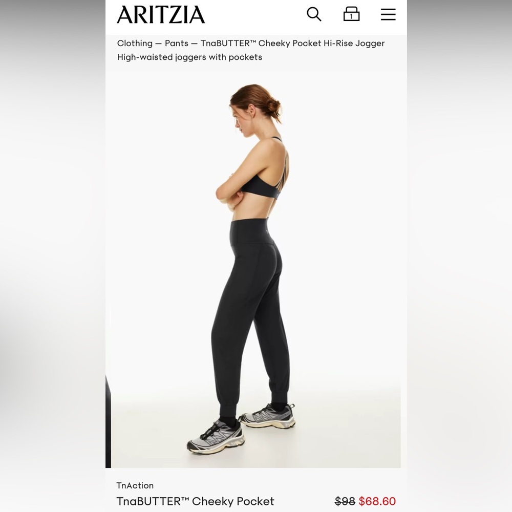 Aritzia TnaBUTTER Cheeky Pocket Hi-Rise Jogger in Black